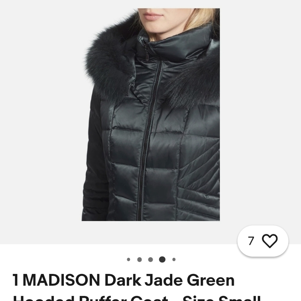 1 Madison Dark Jade Green Down Puffer Coat With Fur Trimmed Hood - Picture 5 of 12